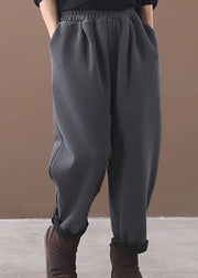 winter thick gray cotton pants elastic waist women harem pants - bagstylebliss