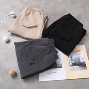 winter thick gray cotton pants elastic waist women harem pants - bagstylebliss