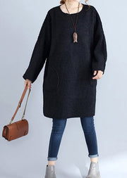 winter thick warm black corduroy dresses plus size casual long sleeve sweater dress