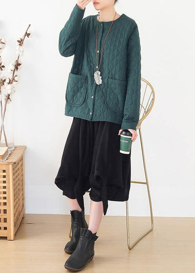 winter women blackish green warm quilted jacket cotton thick short coat - bagstylebliss