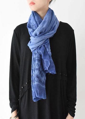 winter women embroidery cotton blended scarf rectangular blue big scarves - bagstylebliss