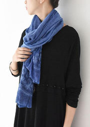 winter women embroidery cotton blended scarf rectangular blue big scarves - bagstylebliss