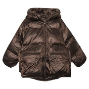 women Loose fitting snow jackets Jackets chocolate hooded zippered goose Down coat - bagstylebliss