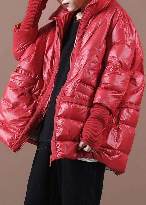 women Loose fitting snow jackets coats red stand collar patchwork down coat winter - bagstylebliss