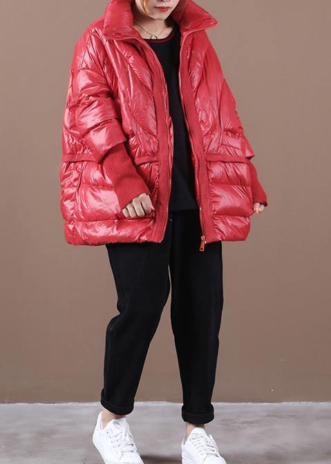 women Loose fitting snow jackets coats red stand collar patchwork down coat winter - bagstylebliss