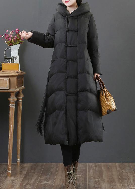 women Loose fitting snow jackets winter outwear black hooded zippered duck down coat - bagstylebliss