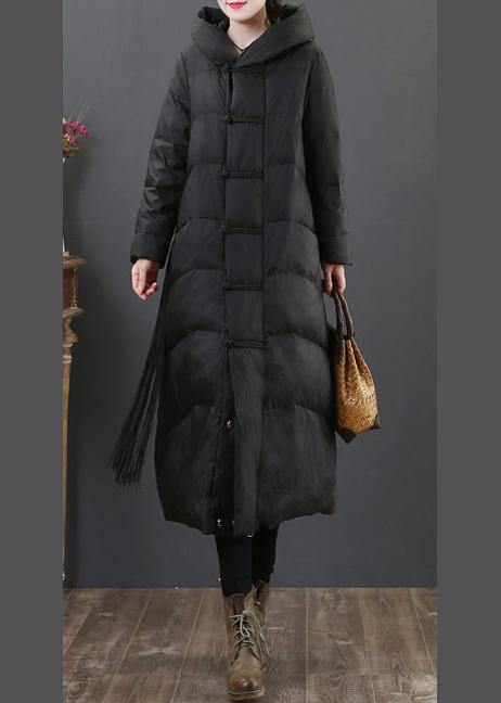 women Loose fitting snow jackets winter outwear black hooded zippered duck down coat - bagstylebliss