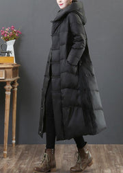 women Loose fitting snow jackets winter outwear black hooded zippered duck down coat - bagstylebliss