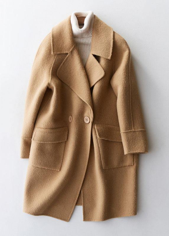 women Loose fitting winter jackets big pockets women coats beige wool coat - bagstylebliss