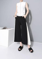 women black chiffon patchwork pants loose casual wide leg pants - bagstylebliss