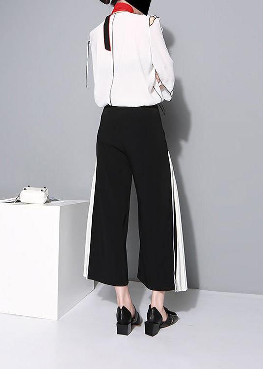 women black chiffon patchwork pants loose casual wide leg pants - bagstylebliss