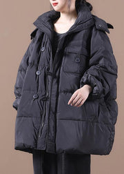 women black warm winter coat plus size down jacket hooded zippered Jackets - bagstylebliss
