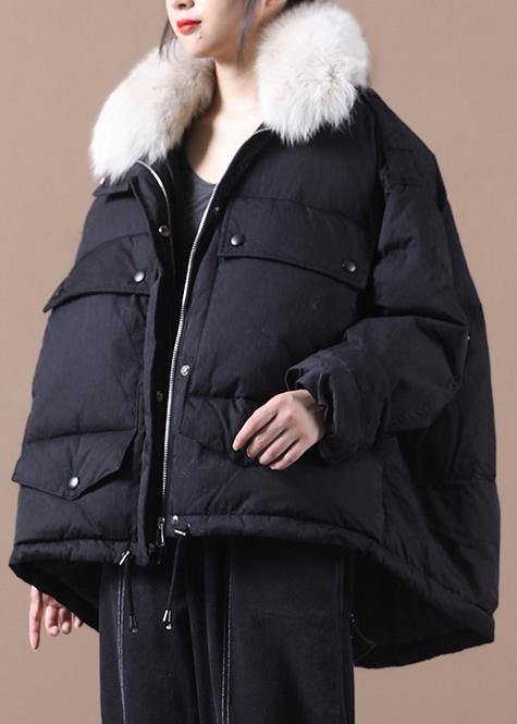 women black warm winter coat plus size parka faux fur collar drawstring Elegant coats - bagstylebliss