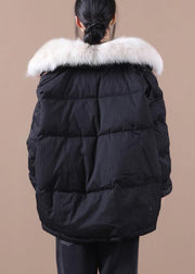 women black warm winter coat plus size parka faux fur collar drawstring Elegant coats - bagstylebliss