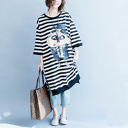 women black white striped cotton dresses plus size cotton clothing dress women side open striped clothing dress