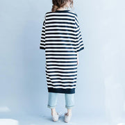 women black white striped cotton dresses plus size cotton clothing dress women side open striped clothing dress