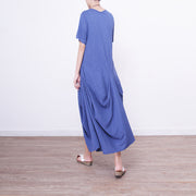 women blue linen maxi dress oversize o neck linen maxi dress 2018 asymmetric kaftans