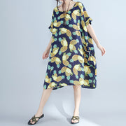 Frauen Blaupausen reine Chiffon-Kleider übergroße Feiertagskleider 2021 O-Ausschnitt große Taschen Chiffon-Kleider