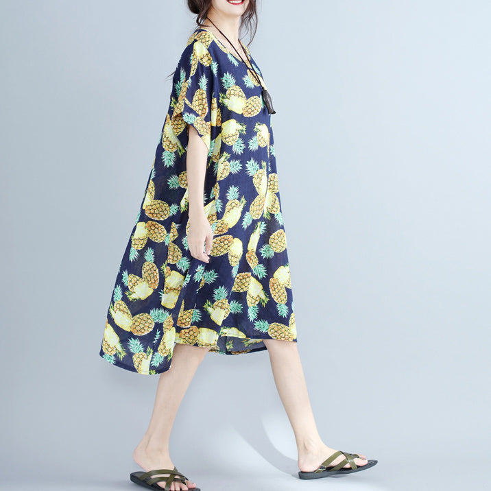 Frauen Blaupausen reine Chiffon-Kleider übergroße Feiertagskleider 2021 O-Ausschnitt große Taschen Chiffon-Kleider