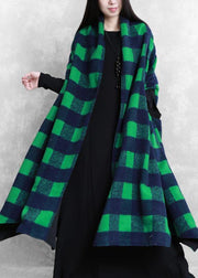 women casual Jackets & Coats green plaid Batwing Sleeve patchwork wool overcoat - bagstylebliss