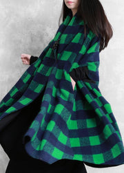 women casual Jackets & Coats green plaid Batwing Sleeve patchwork wool overcoat - bagstylebliss