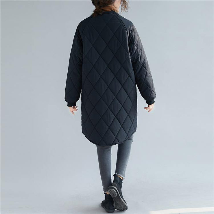 women casual down coats black stand collar zippered overcoat - bagstylebliss