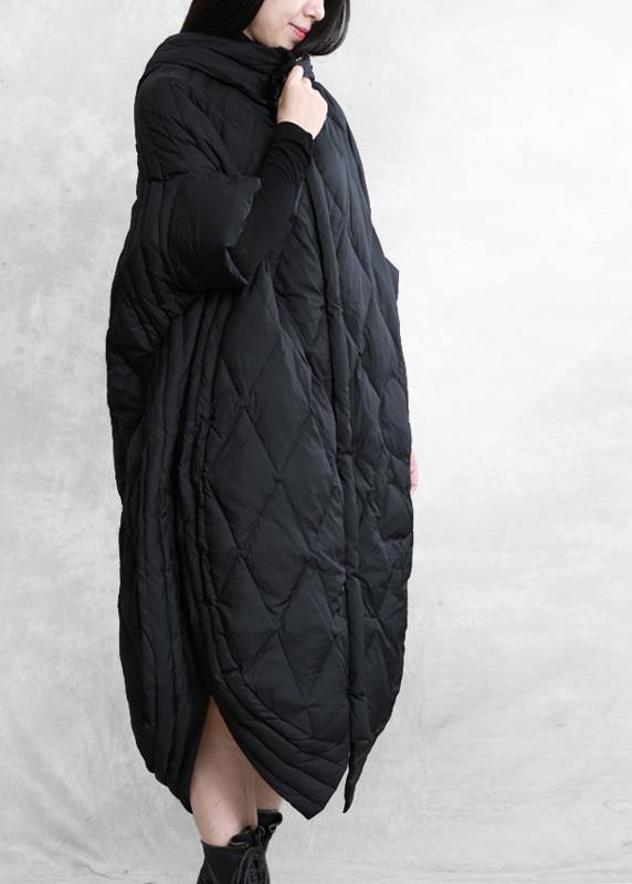 women casual down jacket overcoat black hooded zippered goose Down coat - bagstylebliss