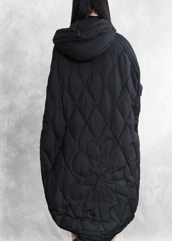 women casual down jacket overcoat black hooded zippered goose Down coat - bagstylebliss