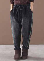 women casual loose black pants patchwork elastic waist wild trousers - bagstylebliss