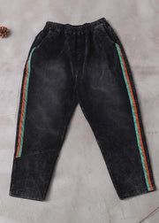 women casual loose black pants patchwork elastic waist wild trousers - bagstylebliss