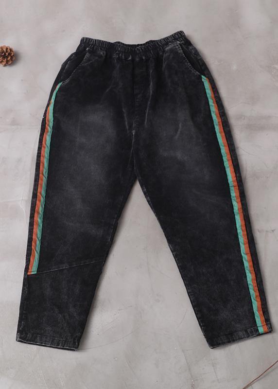 women casual loose black pants patchwork elastic waist wild trousers - bagstylebliss