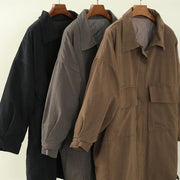 women casual warm winter coat black lapel zippered coat - bagstylebliss