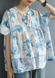 women cotton tunic top boutique Printed Casual Summer Lacing Breathable T-Shirt - bagstylebliss