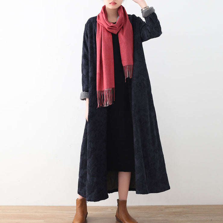 women dark blue cotton jackets casual Winter coat fine long jackets