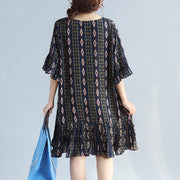 women dark blue prints chiffon dresses trendy plus size chiffon maxi dress Elegant ruffles hem ruffles sleeve cute chiffon dress