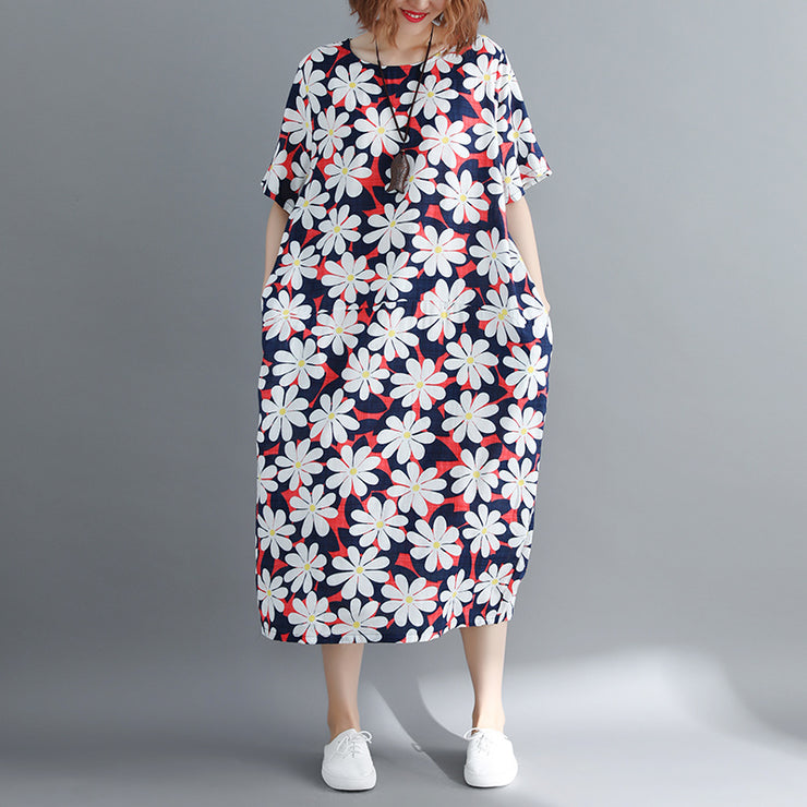 Damen-Blumenchiffonkleider übergroßes Chiffon-Maxikleid mit O-Ausschnitt Boutique Baggy-Kleider Kaftane