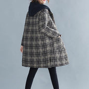 women gray plaid winter parkas oversized snow hooded pockets overcoat - bagstylebliss