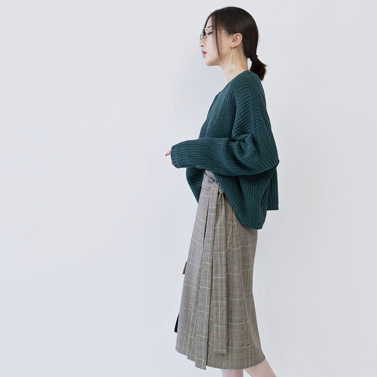 women green knit tops oversized O neck baggy knitted tops women batwing Sleeve winter sweaters