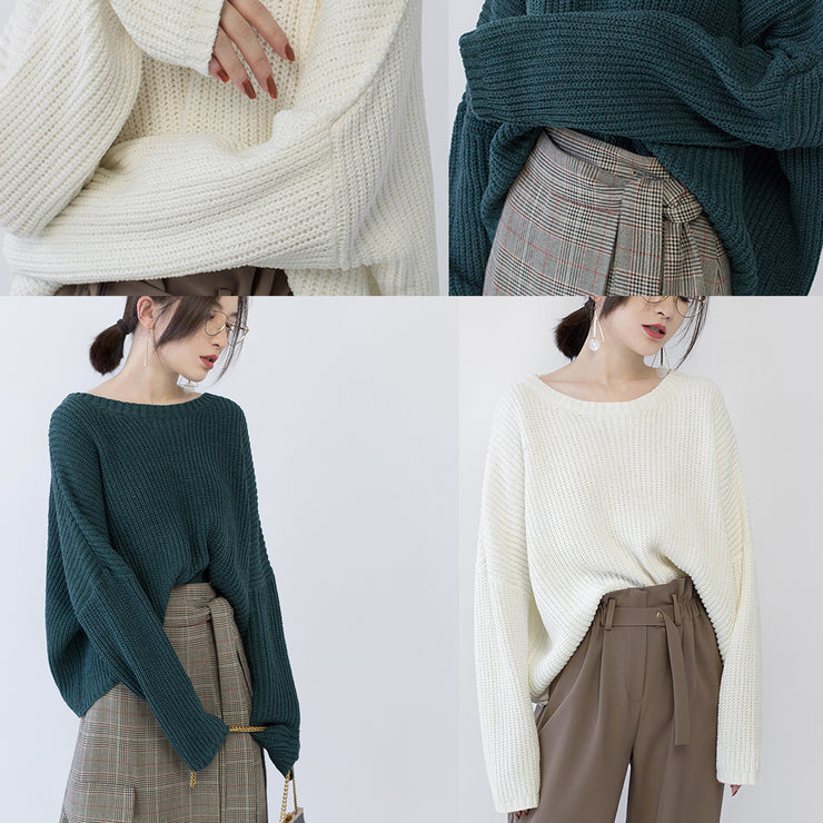 women green knit tops oversized O neck baggy knitted tops women batwing Sleeve winter sweaters