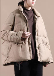 women khaki down coat winter stand collar Chinese Button Luxury overcoat - bagstylebliss