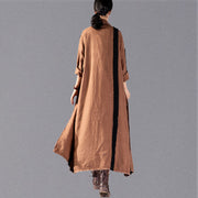 women khaki long coat Loose fitting patchwork pockets outwear New Turn-down Collar long coats