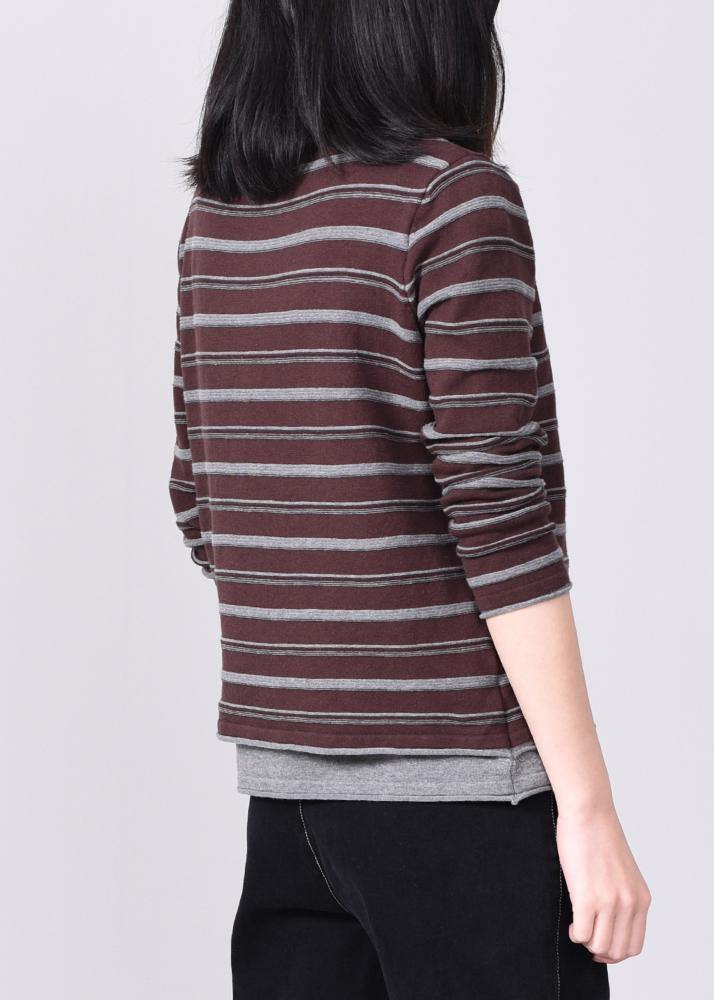 women khaki striped knitted tops oversized high neck knit sweater long sleeve - bagstylebliss