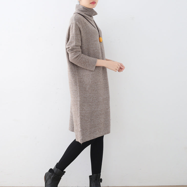 women khaki sweater dress fall fashion high neck fall dresses vintage hollow out fall dresses