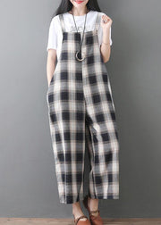 women new cotton white plaid sleeve casual jumpsuit pants - bagstylebliss