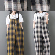 women new cotton white plaid sleeve casual jumpsuit pants - bagstylebliss