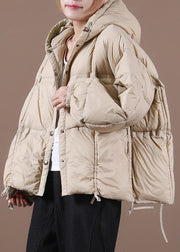 women nude warm winter coat Loose fitting down jacket hooded Button Down overcoat - bagstylebliss