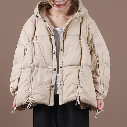 women nude warm winter coat Loose fitting down jacket hooded Button Down overcoat - bagstylebliss