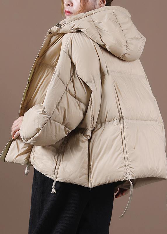 women nude warm winter coat Loose fitting down jacket hooded Button Down overcoat - bagstylebliss