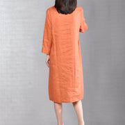 women orange linen dresses plus size clothing traveling clothing 2018 bracelet sleeved o neck cotton clothing