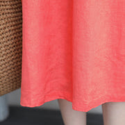 women orange red linen dresses plus size tunic linen clothing dresses boutique bracelet sleeved gown